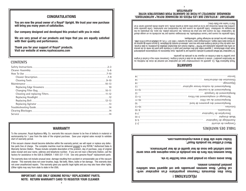 Royal Vacuums CR50005 User Manual | Page 4 / 22
