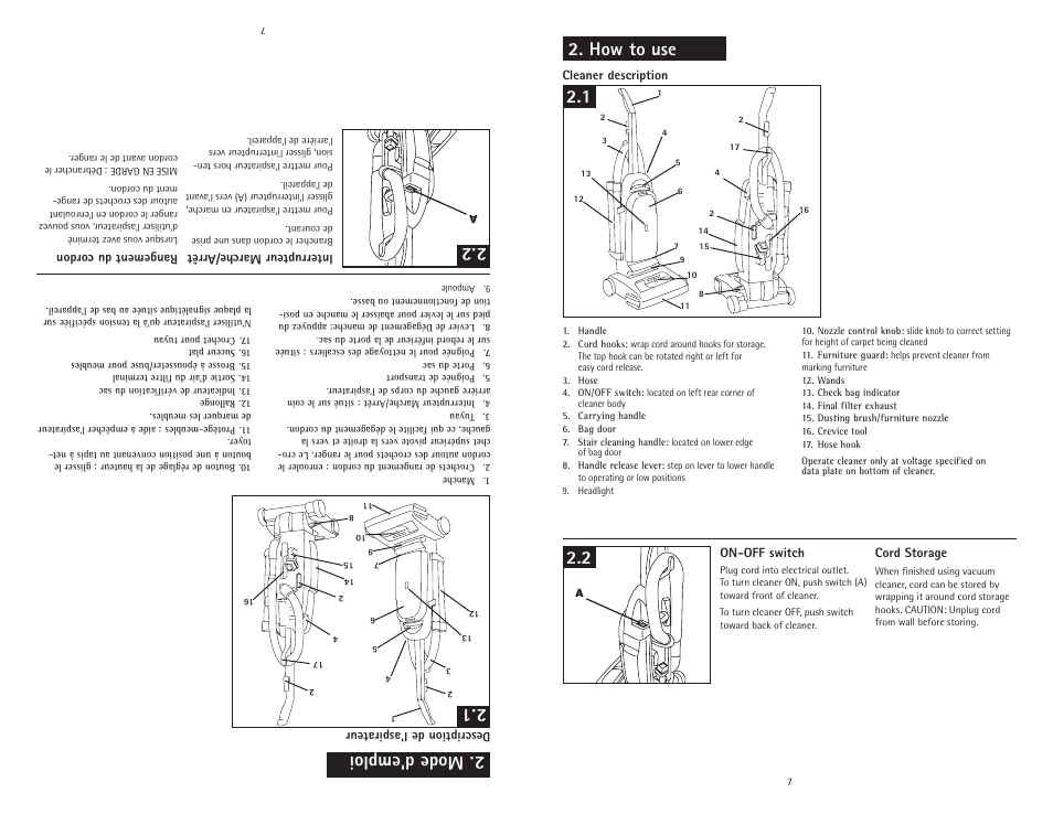 Mode d'emploi, How to use | Royal Vacuums CR50005 User Manual | Page 7 / 22