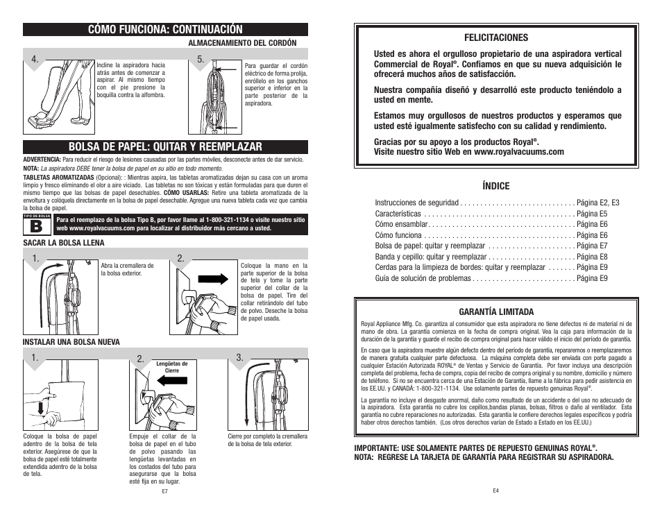 Bolsa de papel: quitar y reemplazar, Cómo funciona: continuación | Royal Vacuums MRY6500 User Manual | Page 13 / 14