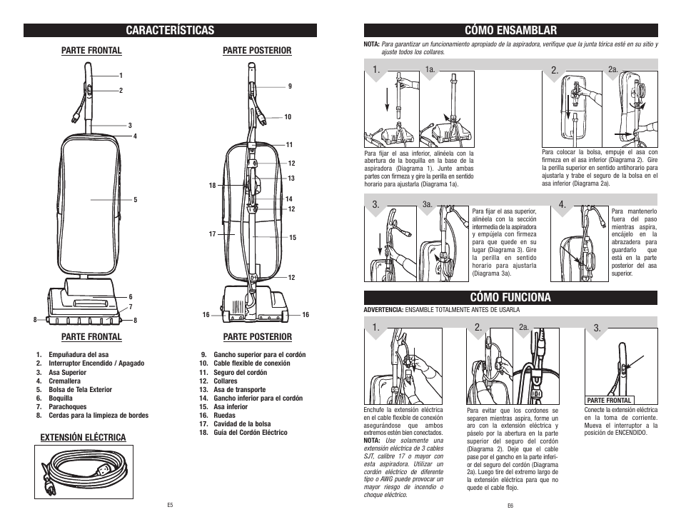 Cómo ensamblar, Características, Cómo funciona | Royal Vacuums MRY6500 User Manual | Page 14 / 14