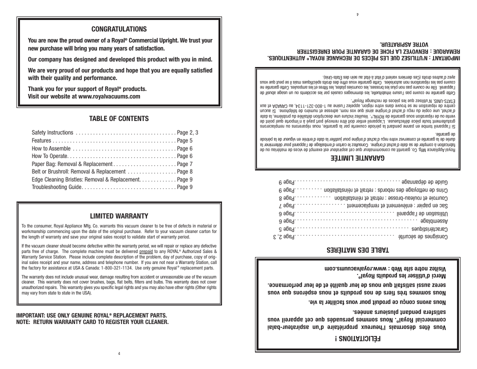 Royal Vacuums MRY6500 User Manual | Page 4 / 14