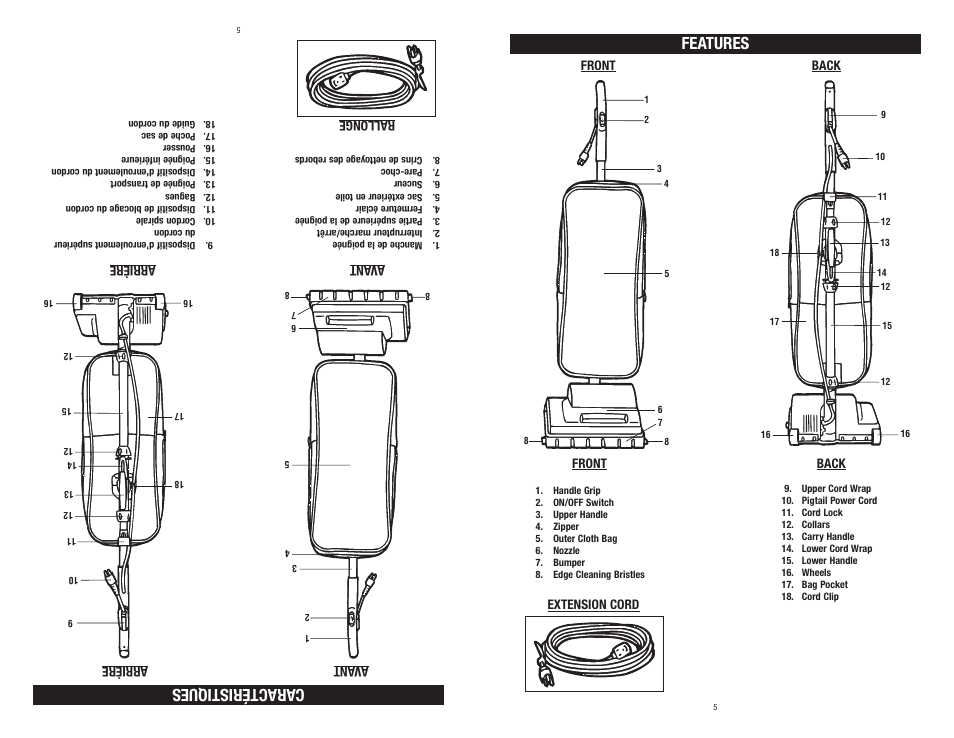 Features caractéristiques | Royal Vacuums MRY6500 User Manual | Page 5 / 14