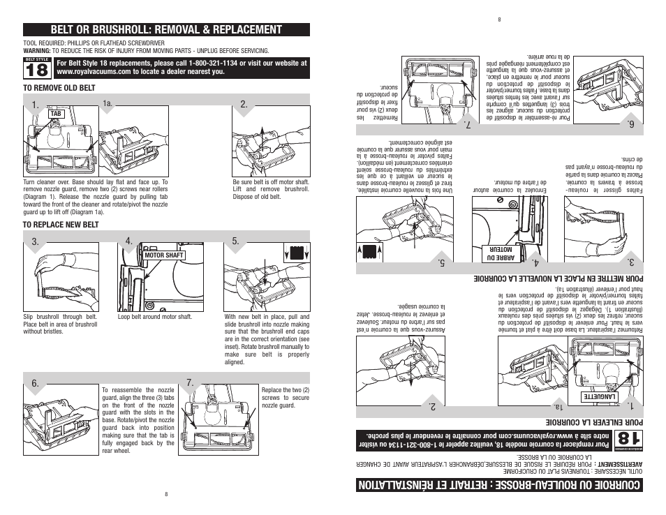 Belt or brushroll: removal & replacement | Royal Vacuums MRY6500 User Manual | Page 8 / 14