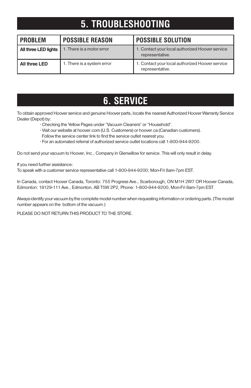 Service, Troubleshooting, Problem possible reason possible solution | Royal Vacuums CH50102 User Manual | Page 17 / 17