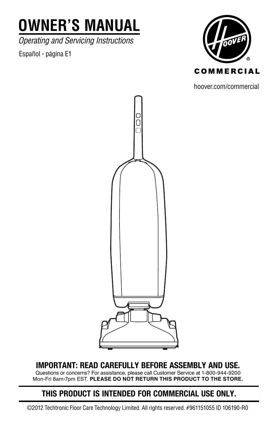 Owner’s manual | Royal Vacuums CH50400 User Manual | Page 2 / 44