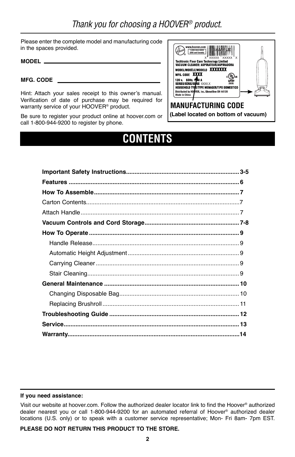 Royal Vacuums CH50400 User Manual | Page 3 / 44