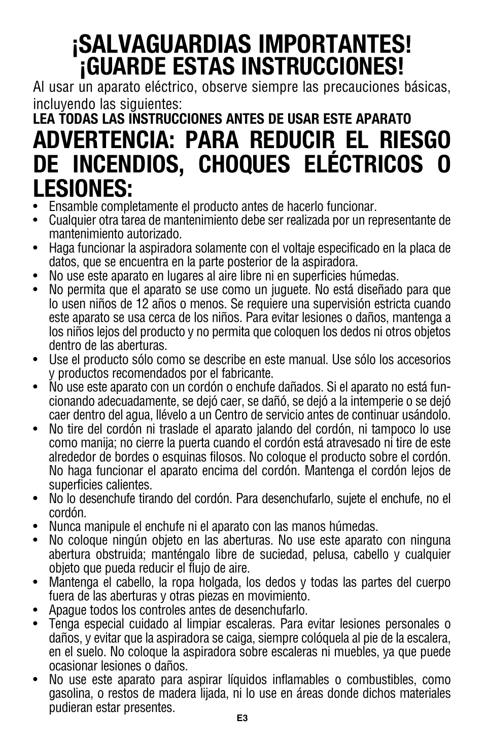 Salvaguardias importantes, Guarde estas instrucciones | Royal Vacuums CH53005 User Manual | Page 17 / 42