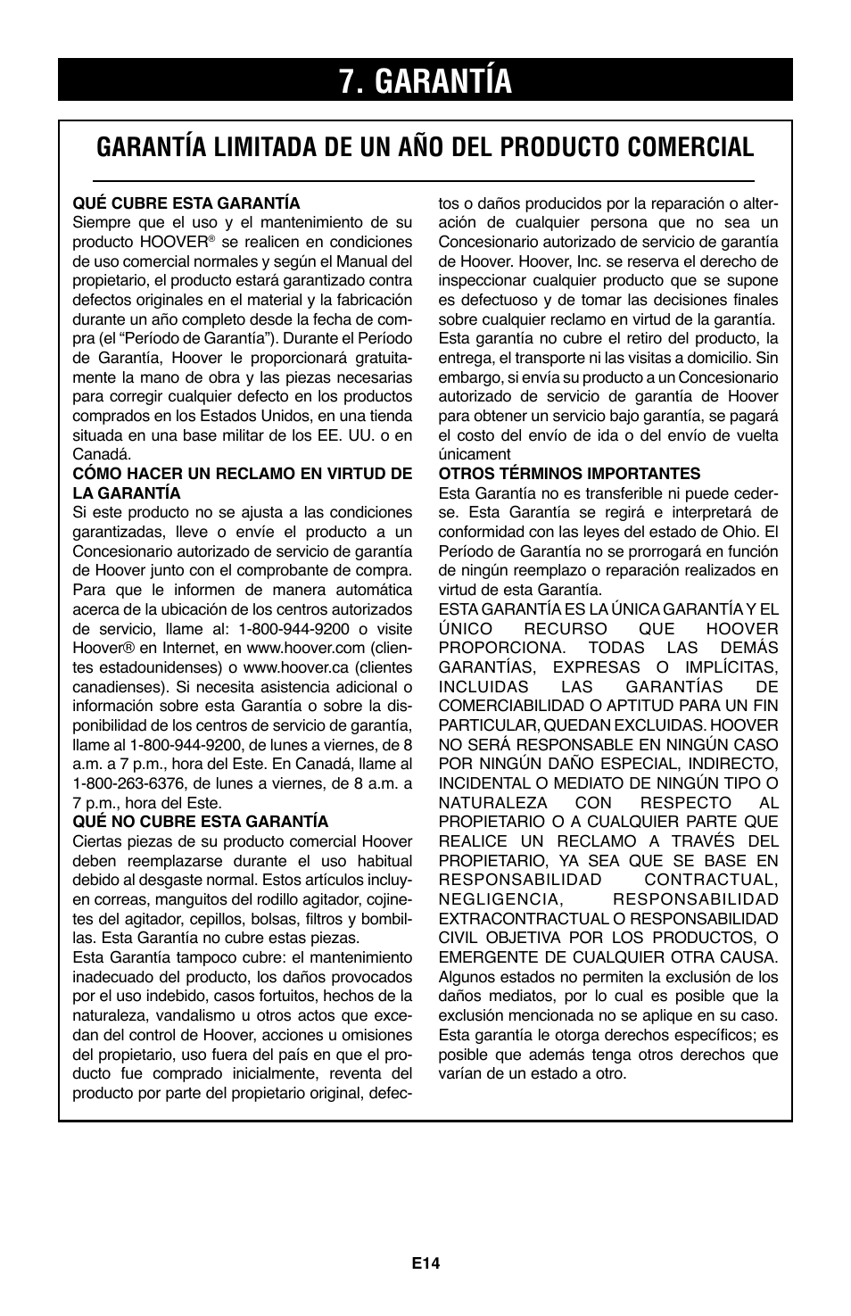 Garantía, Garantía limitada de un año del producto comercial | Royal Vacuums CH53005 User Manual | Page 28 / 42