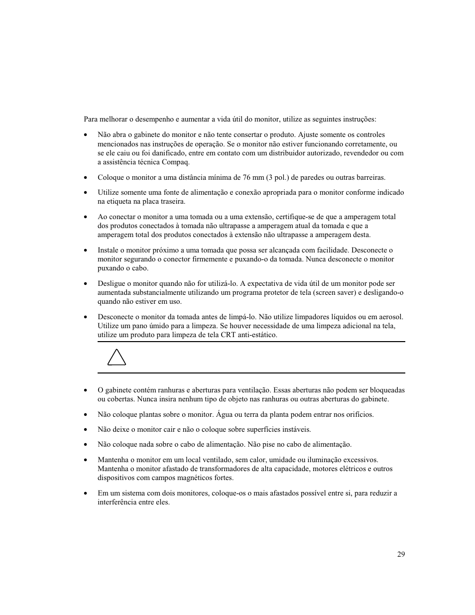 Uidados e manutenção do monitor | Compaq MV 740 User Manual | Page 31 / 73