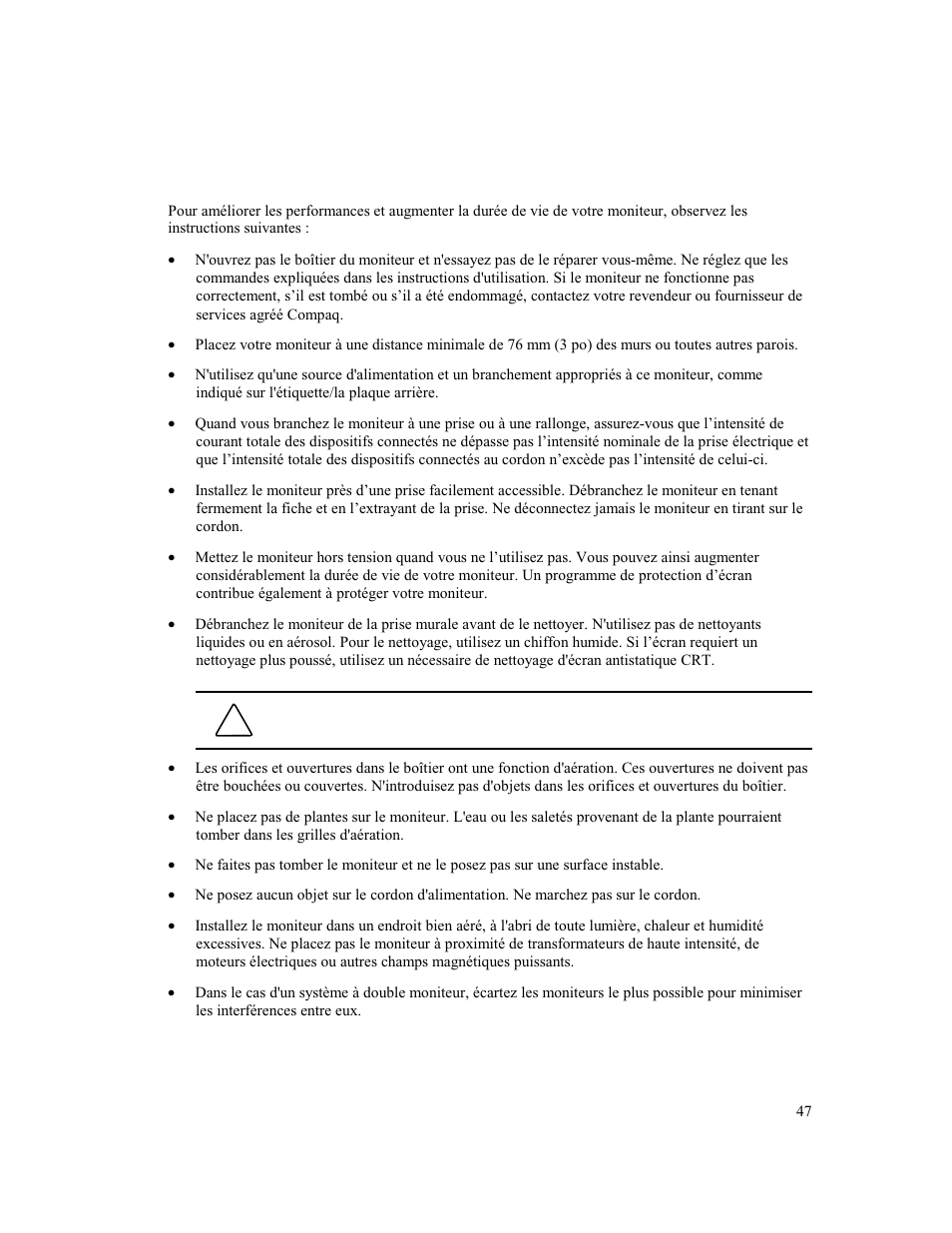 Ntretien et maintenance du moniteur | Compaq MV 740 User Manual | Page 49 / 73