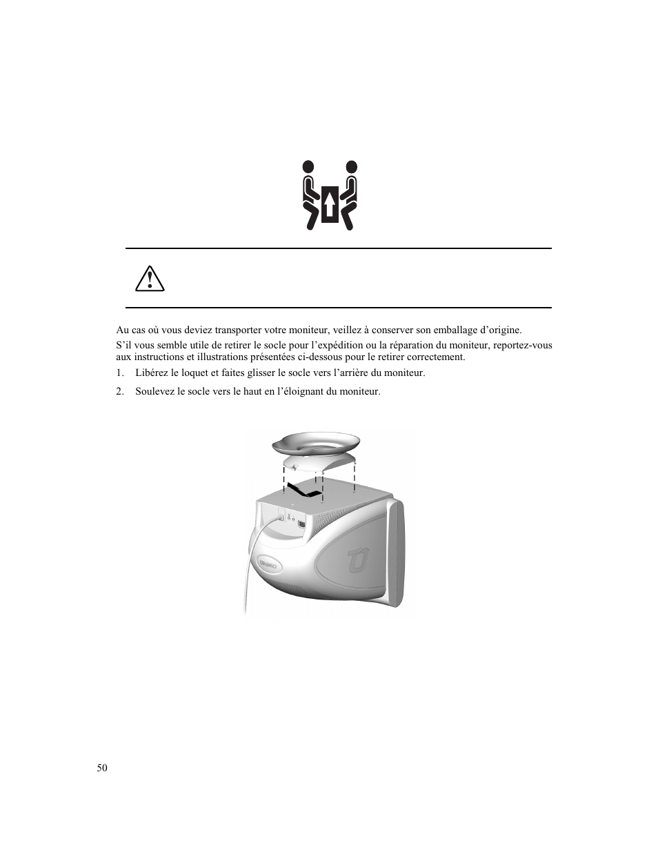 Ransport du moniteur | Compaq MV 740 User Manual | Page 52 / 73