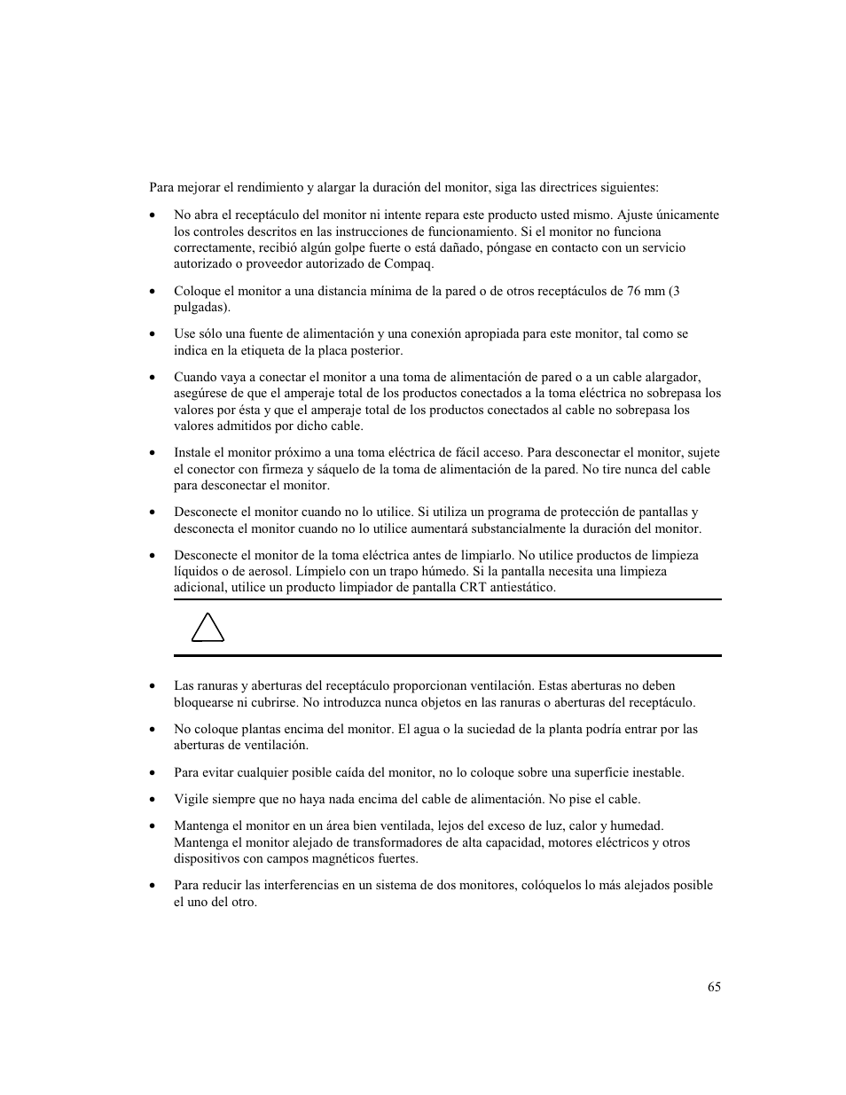 Antenimiento y, Onservación del, Onitor | Compaq MV 740 User Manual | Page 67 / 73