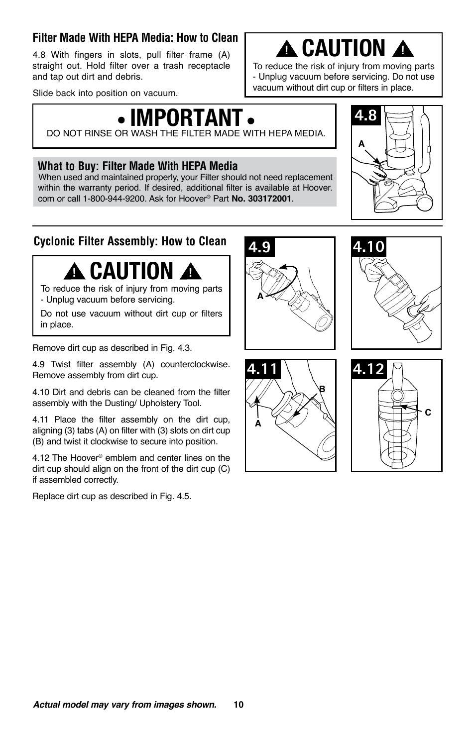 Caution, Important | Royal Vacuums CH53010 User Manual | Page 10 / 43