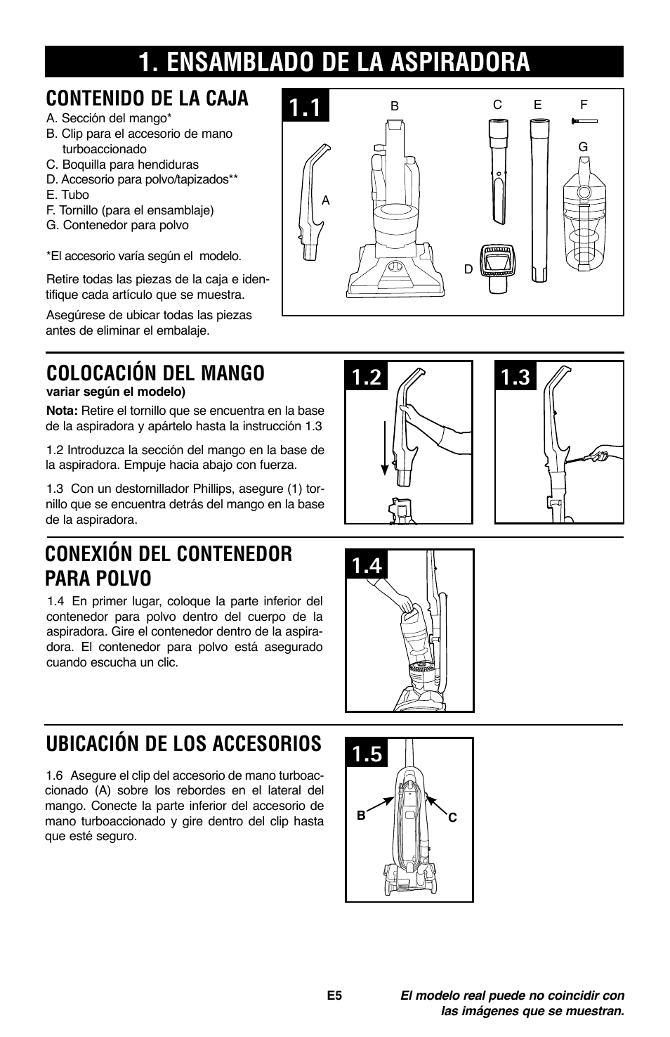 Ensamblado de la aspiradora, Colocación del mango | Royal Vacuums CH53010 User Manual | Page 19 / 43