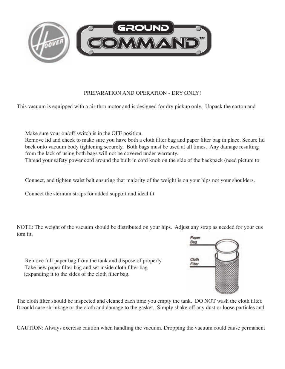 10 quart / 1.5 hp backpack vacuum | Royal Vacuums CH85000 User Manual | Page 6 / 12
