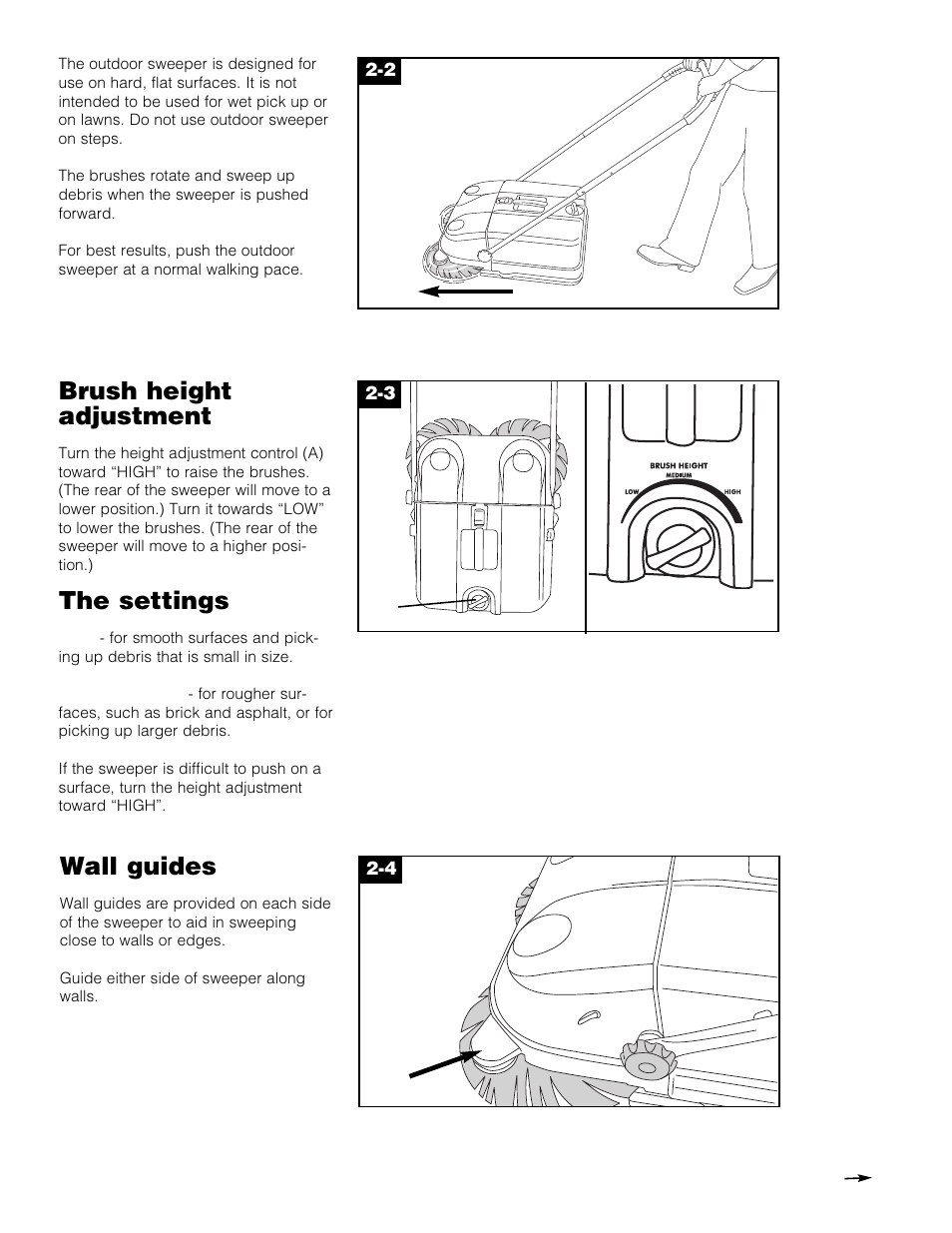 The settings, Wall guides, Brush height adjustment | Royal Vacuums L1405 User Manual | Page 5 / 16