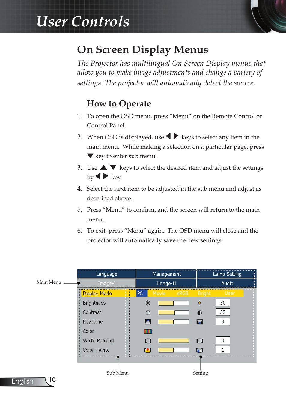User controls, On screen display menus, How to operate | Compaq EP7150 User Manual | Page 16 / 36