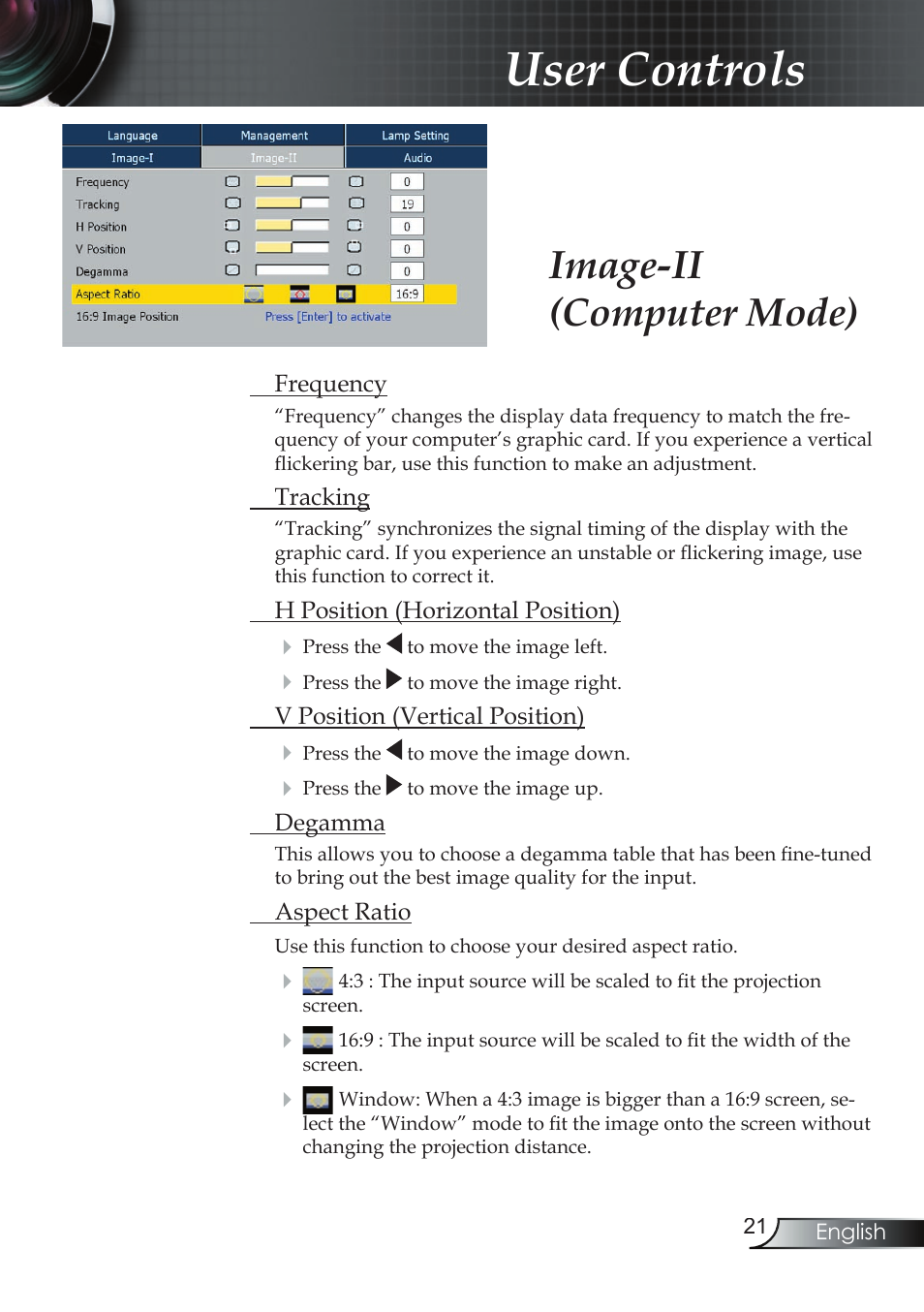 User controls, Image-ii (computer mode) | Compaq EP7150 User Manual | Page 21 / 36