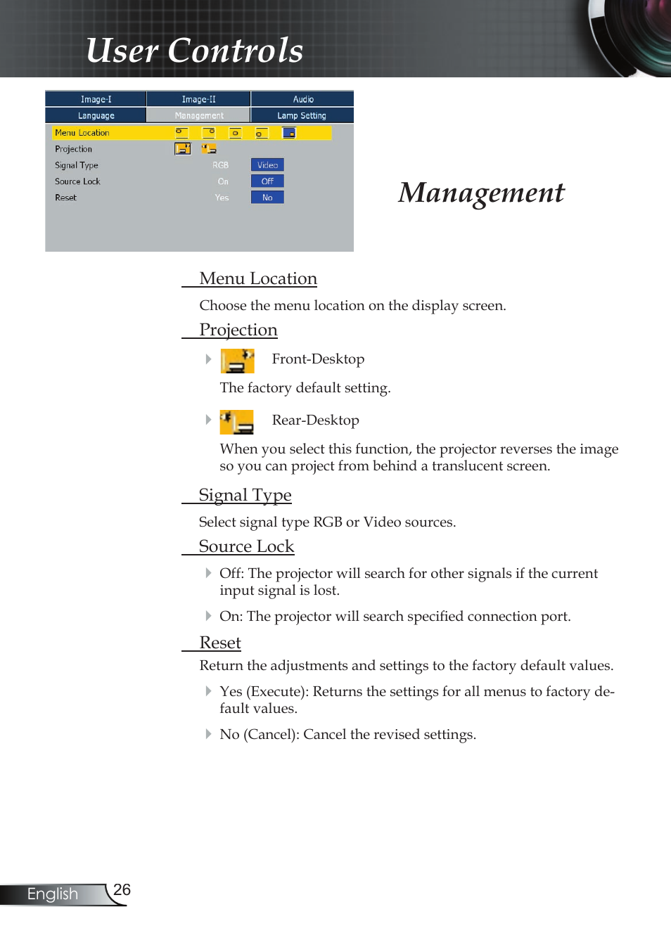 User controls, Management | Compaq EP7150 User Manual | Page 26 / 36