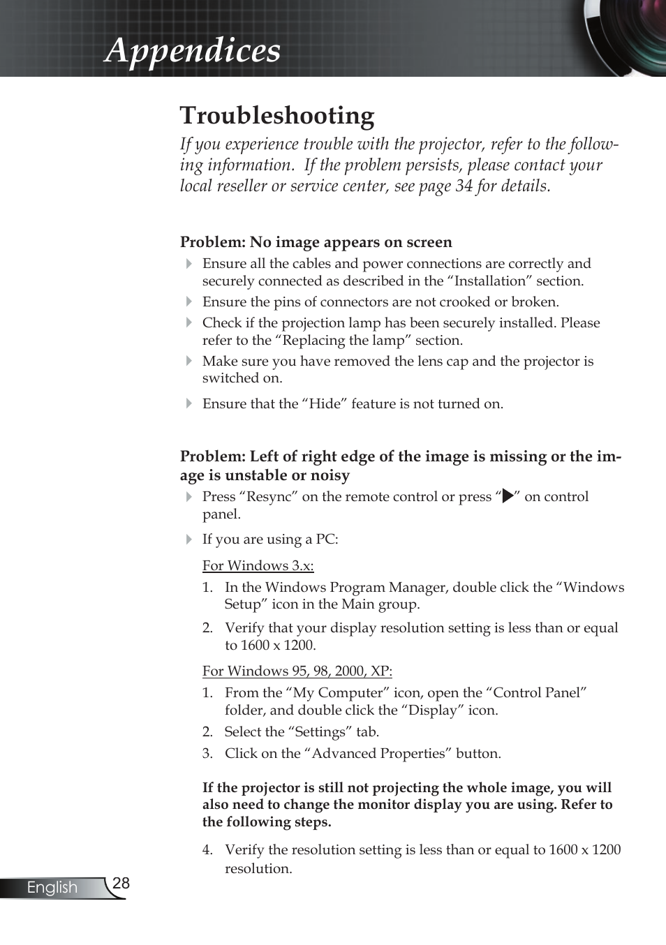 Appendices, Troubleshooting | Compaq EP7150 User Manual | Page 28 / 36