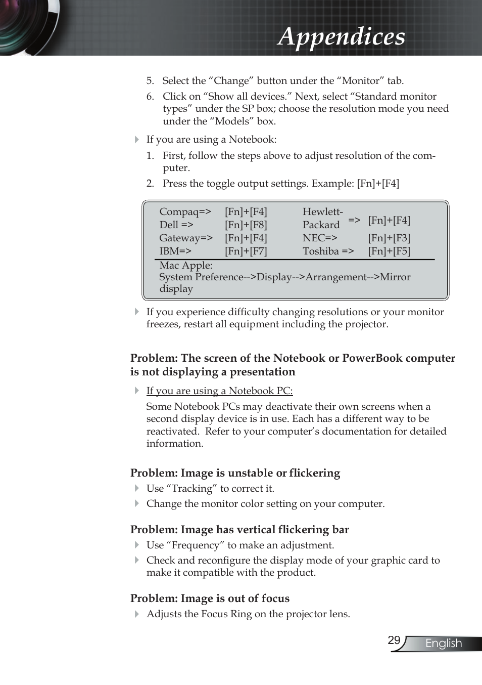 Appendices | Compaq EP7150 User Manual | Page 29 / 36