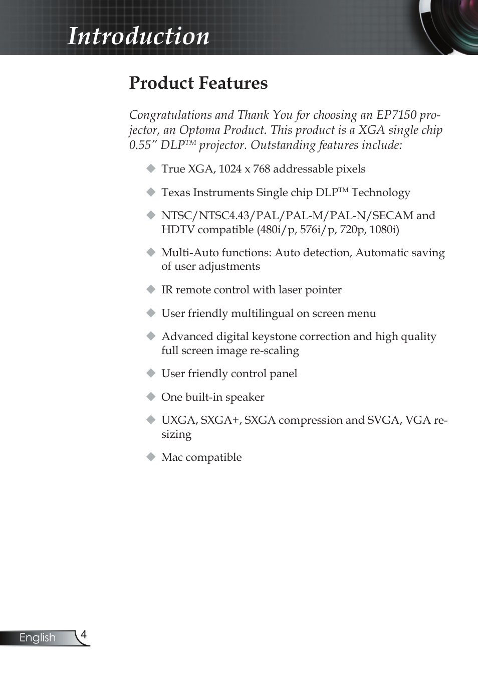 Introduction, Product features | Compaq EP7150 User Manual | Page 4 / 36