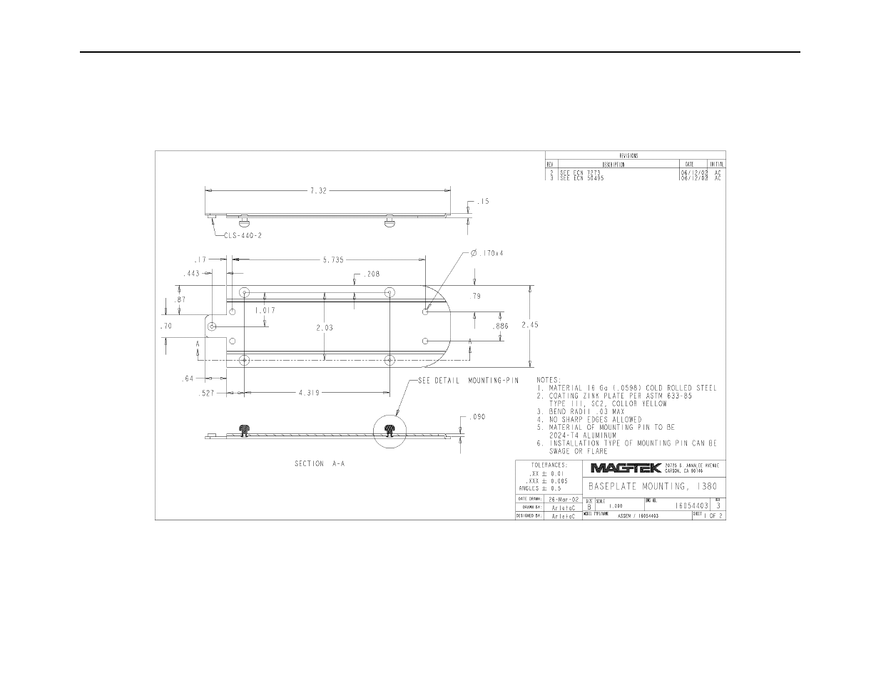 Figure a-3. magtek mounting plate, i380, 1 | Compaq 380 User Manual | Page 32 / 34