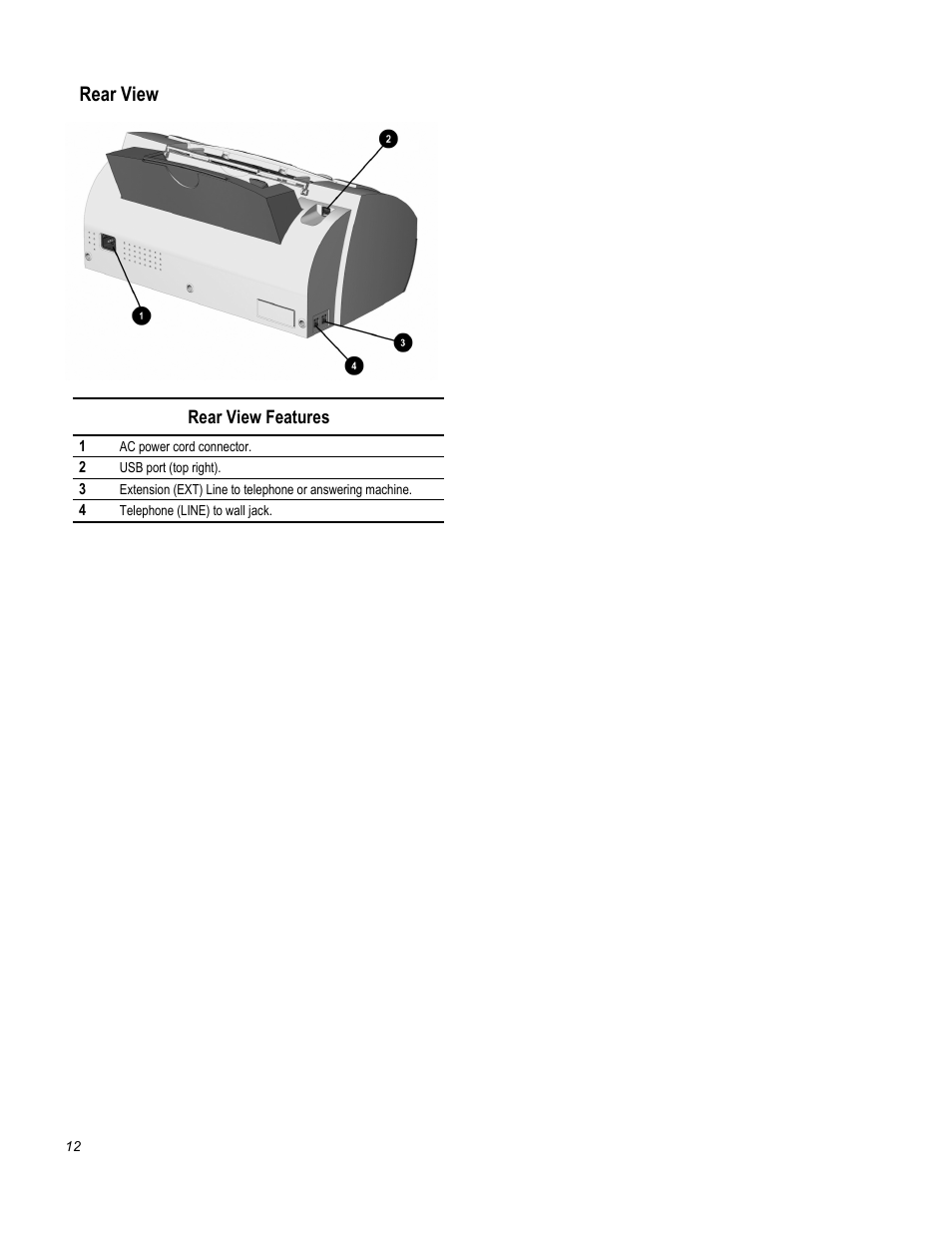 Rear view, Rear view features | Compaq Printer A1500 User Manual | Page 16 / 81