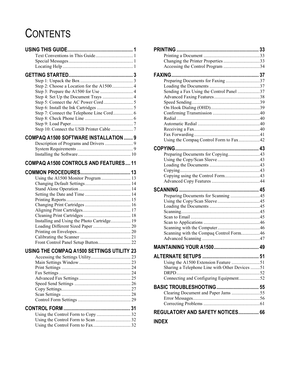 Ontents | Compaq Printer A1500 User Manual | Page 3 / 81