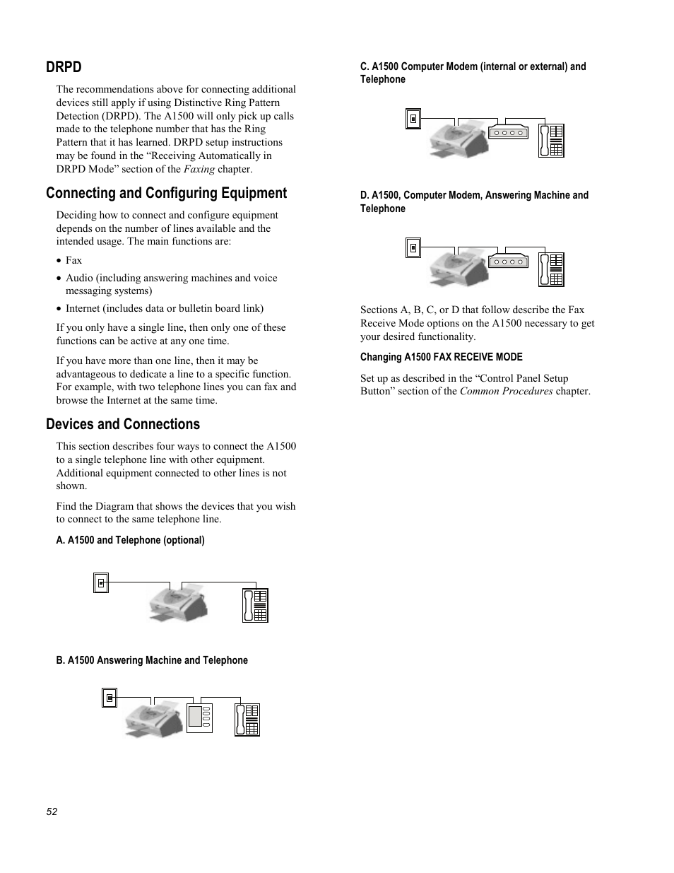 Drpd, Connecting and configuring equipment, Devices and connections | Compaq Printer A1500 User Manual | Page 56 / 81