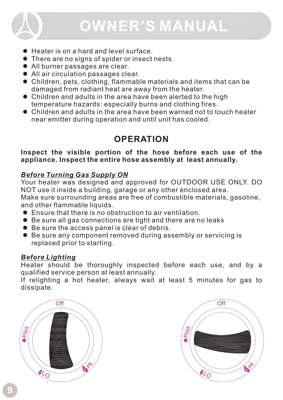 Owner’s manual, Operation | Ocean Electronic Tabletop Heater User Manual | Page 11 / 14