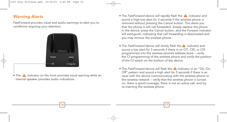 Warning alerts | Cingular T68m User Manual | Page 10 / 13
