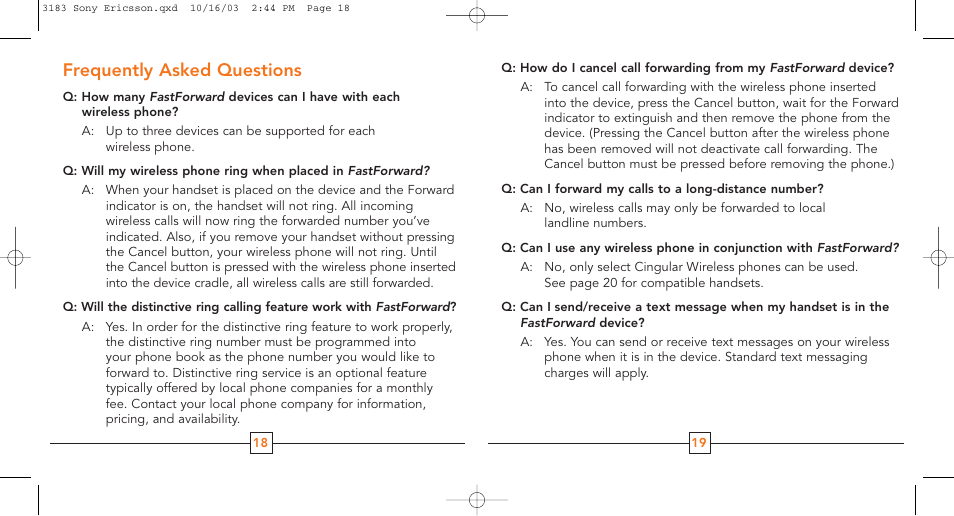 Frequently asked questions | Cingular T68m User Manual | Page 11 / 13