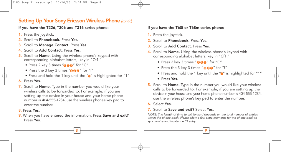 Setting up your sony ericsson wireless phone | Cingular T68m User Manual | Page 6 / 13