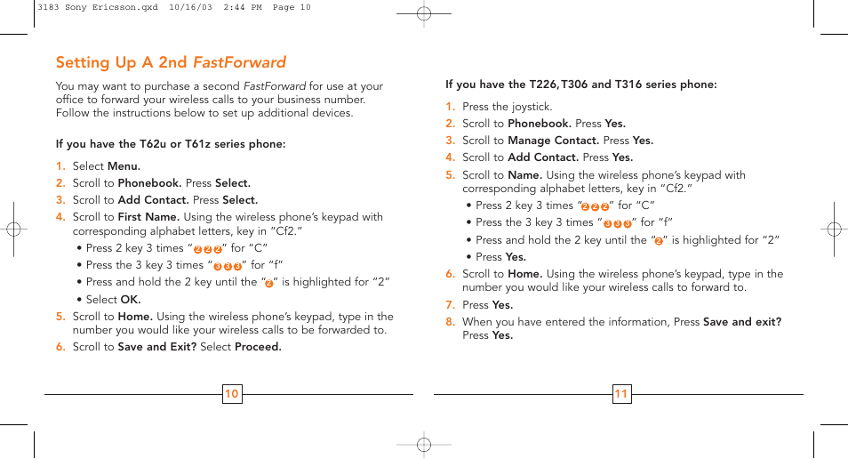 Setting up a 2nd fastforward | Cingular T68m User Manual | Page 7 / 13
