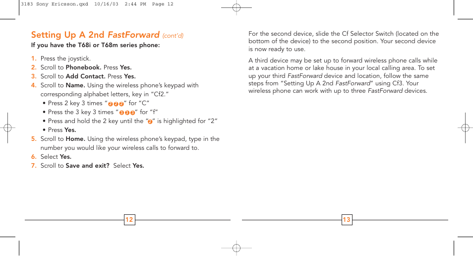 Setting up a 2nd fastforward | Cingular T68m User Manual | Page 8 / 13