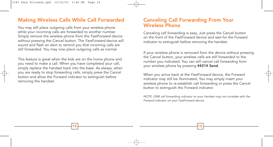 Making wireless calls while call forwarded, Canceling call forwarding from your wireless phone | Cingular T68m User Manual | Page 9 / 13
