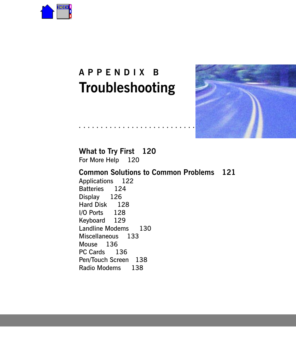 Appendix b, Troubleshooting, What to try first 120 | Common solutions to common problems 121, For more help 120 | Cingular X-C 6250 Pro (300) User Manual | Page 119 / 153