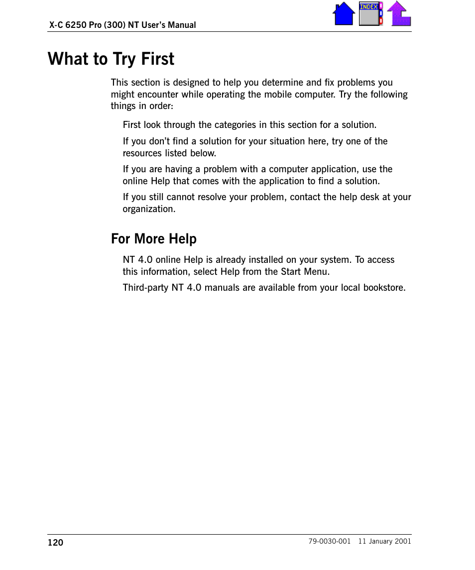 What to try first, For more help, What to try first 120 | For more help 120 | Cingular X-C 6250 Pro (300) User Manual | Page 120 / 153