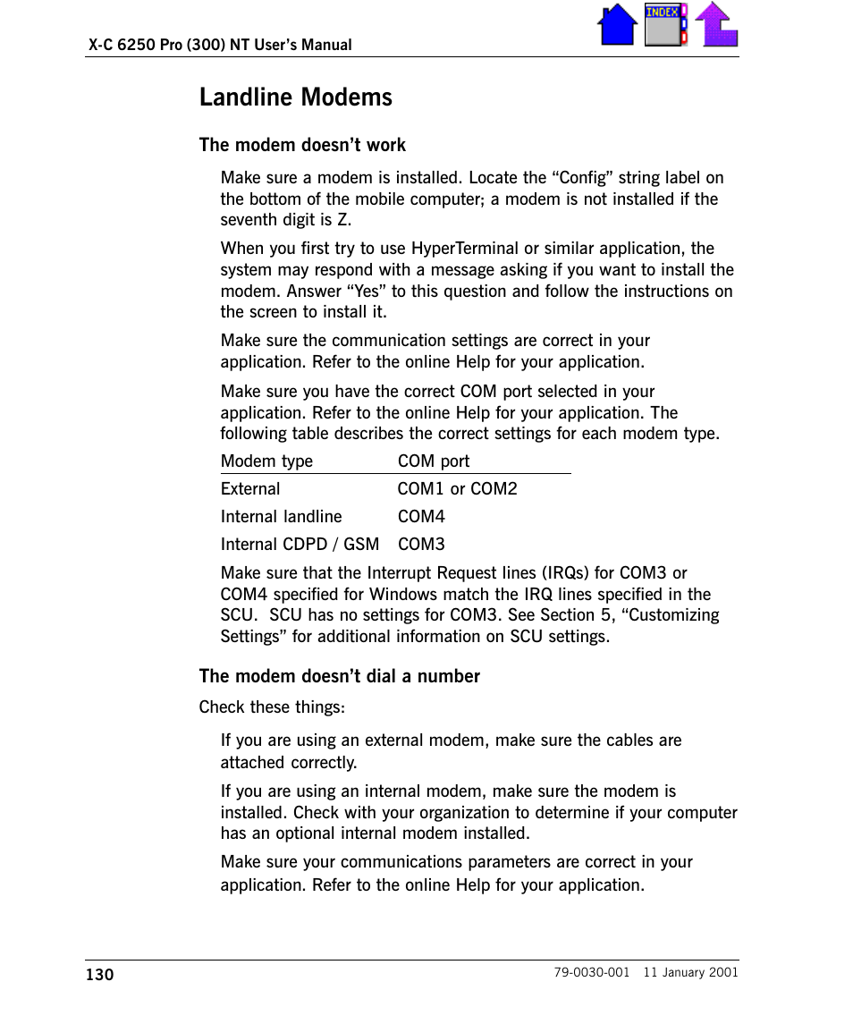 Landline modems, Landline modems 130 | Cingular X-C 6250 Pro (300) User Manual | Page 130 / 153