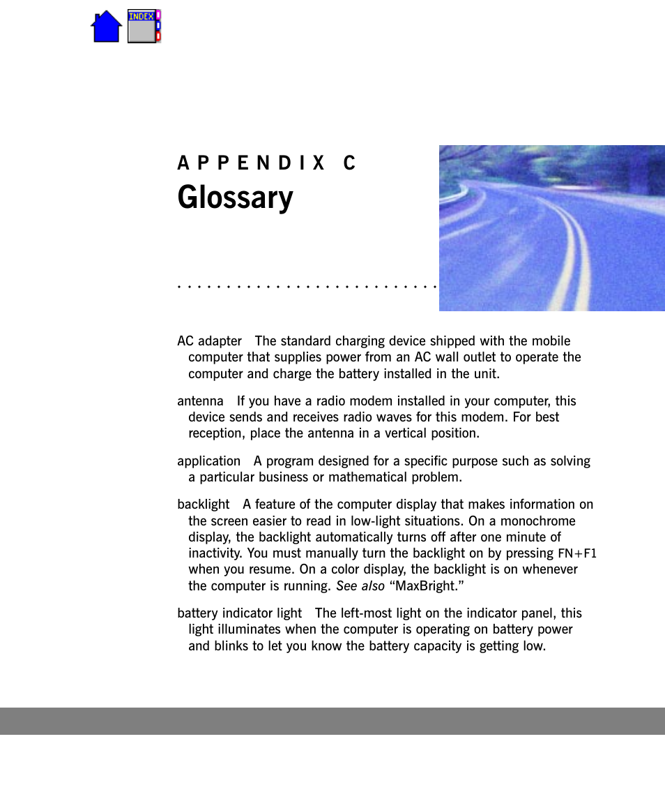Appendix c, Glossary, Fn+f1 | Cingular X-C 6250 Pro (300) User Manual | Page 141 / 153