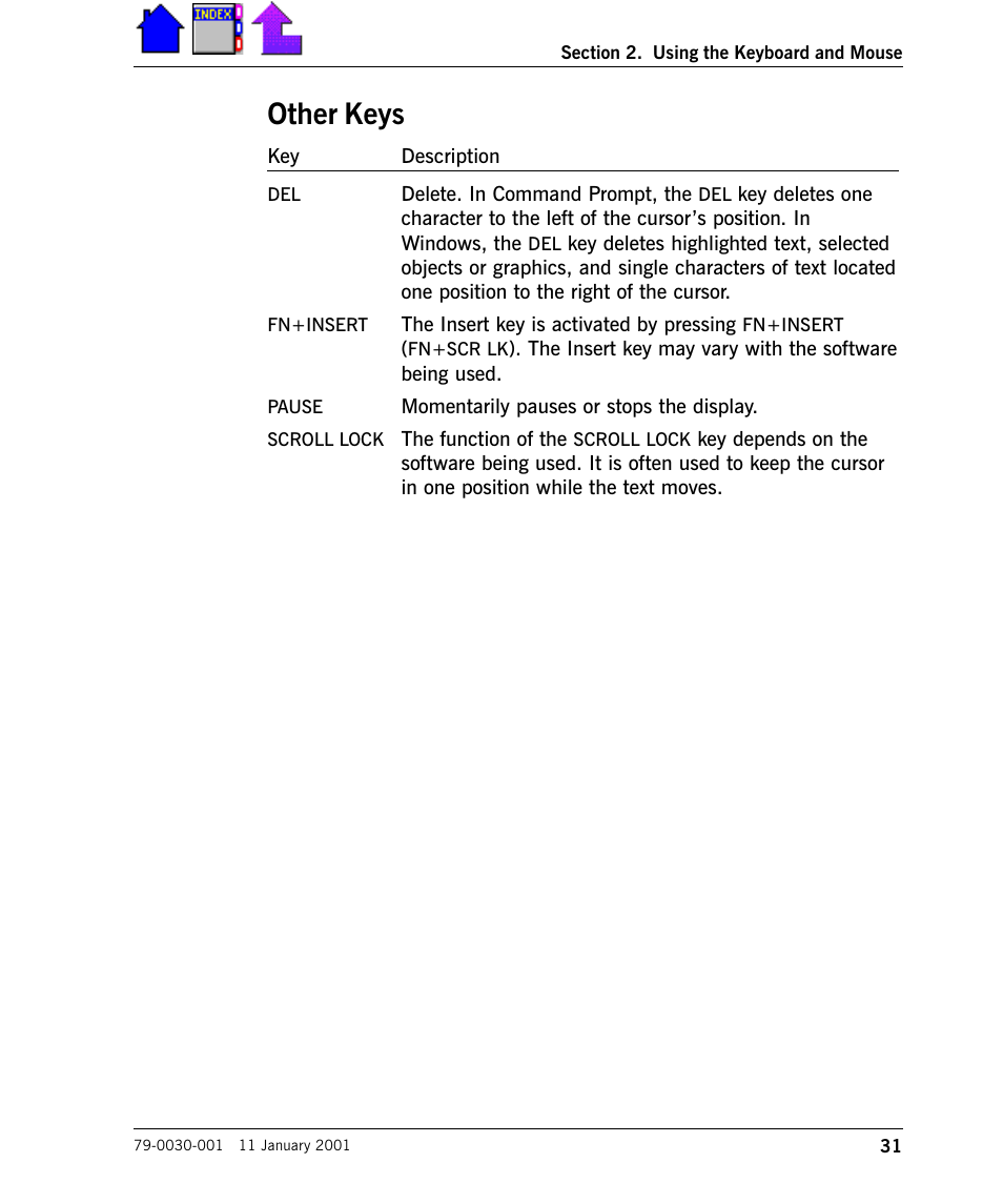 Other keys, Other keys 31 | Cingular X-C 6250 Pro (300) User Manual | Page 31 / 153