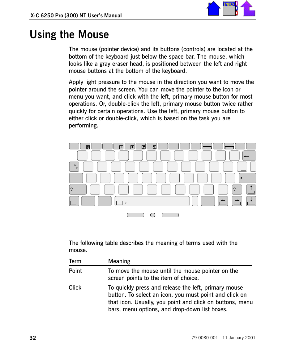 Using the mouse, Using the mouse 32, Mouse keys | Cingular X-C 6250 Pro (300) User Manual | Page 32 / 153