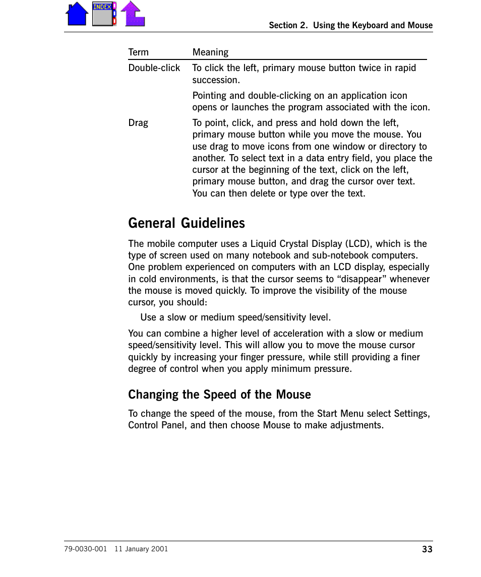 General guidelines, Changing the speed of the mouse, General guidelines 33 | Changing the speed of the mouse 33 | Cingular X-C 6250 Pro (300) User Manual | Page 33 / 153