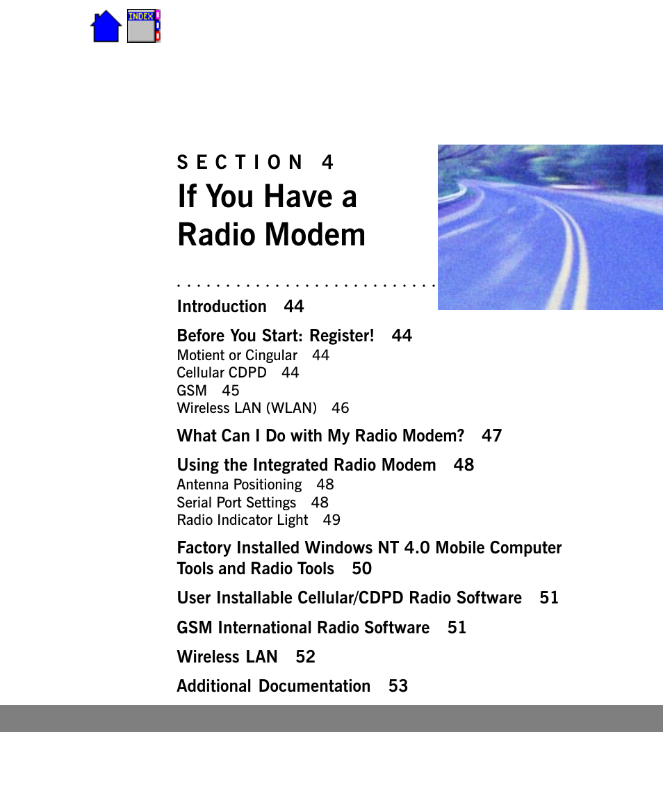 Section 4, If you have a radio modem, Introduction 44 before you start: register! 44 | Cingular X-C 6250 Pro (300) User Manual | Page 43 / 153
