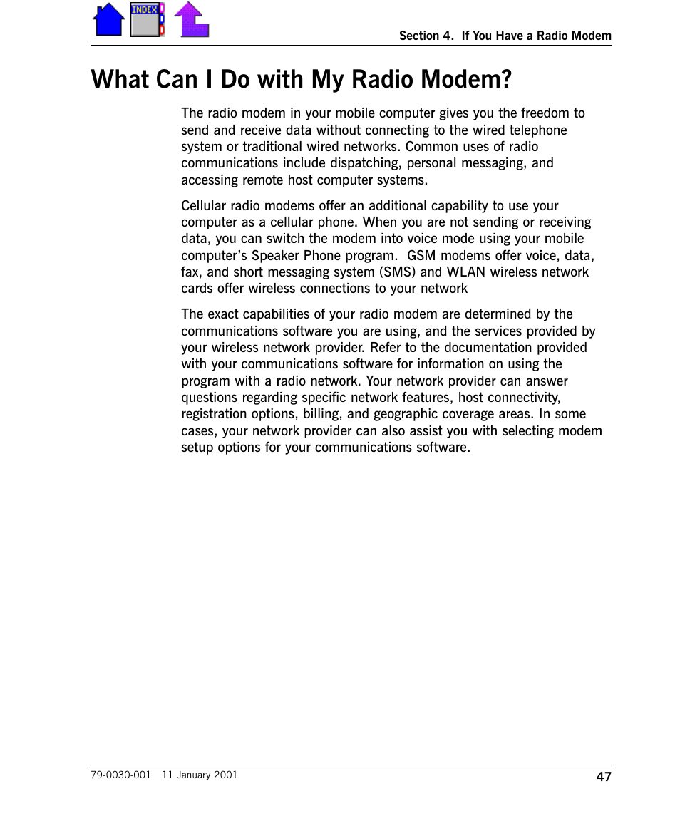 Using the integrated radio modem, Using the integrated radio modem 48, What can i do with my radio modem | Cingular X-C 6250 Pro (300) User Manual | Page 47 / 153