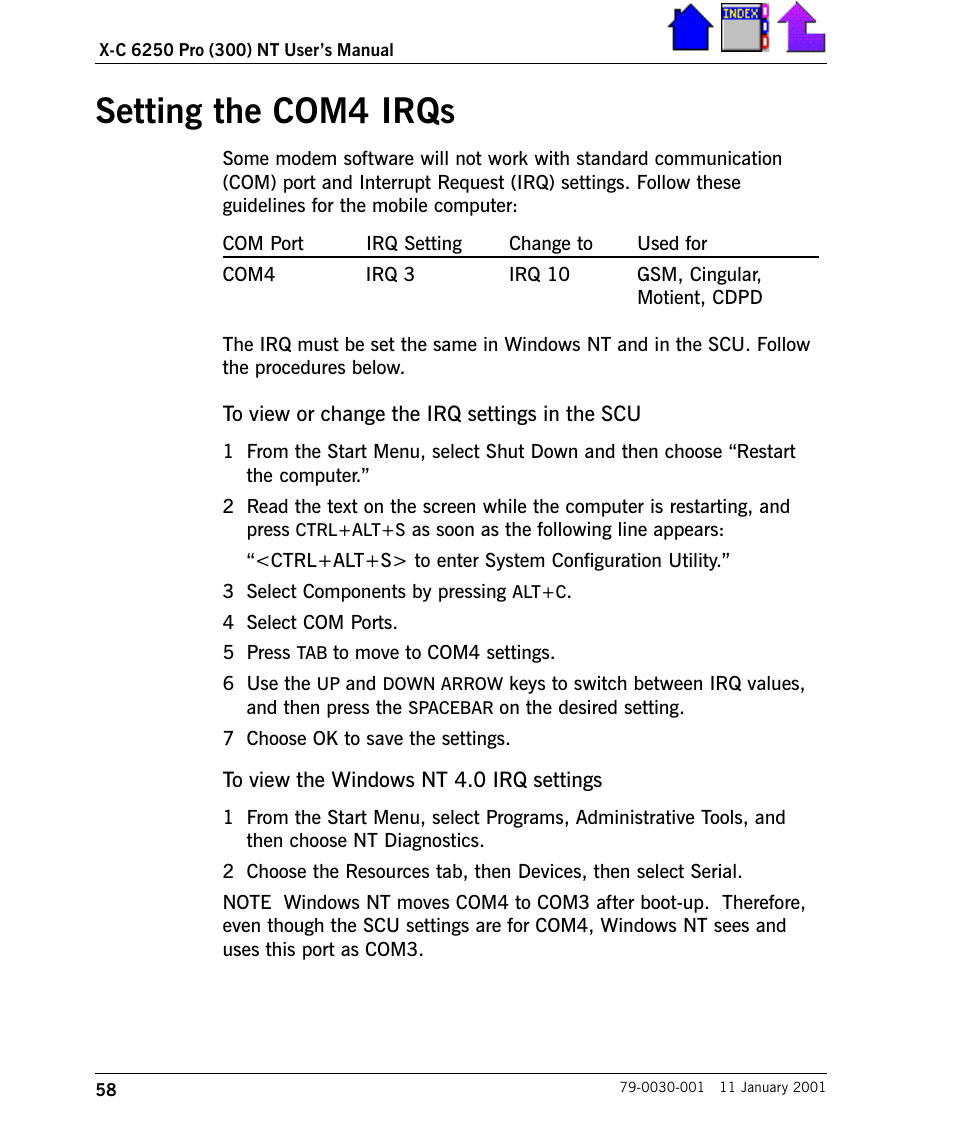 Setting the com4 irqs | Cingular X-C 6250 Pro (300) User Manual | Page 58 / 153