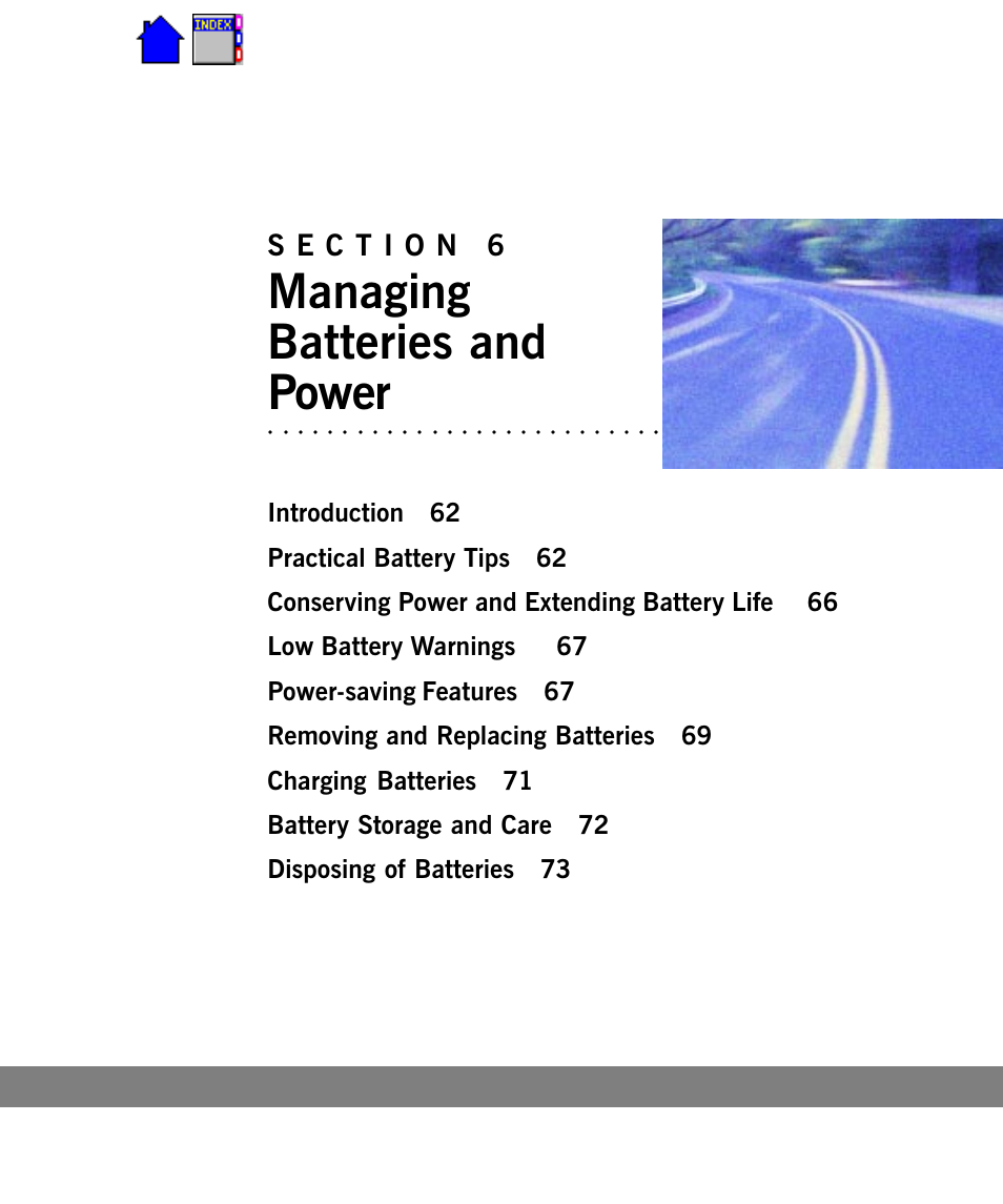 Section 6, Managing batteries and power | Cingular X-C 6250 Pro (300) User Manual | Page 61 / 153