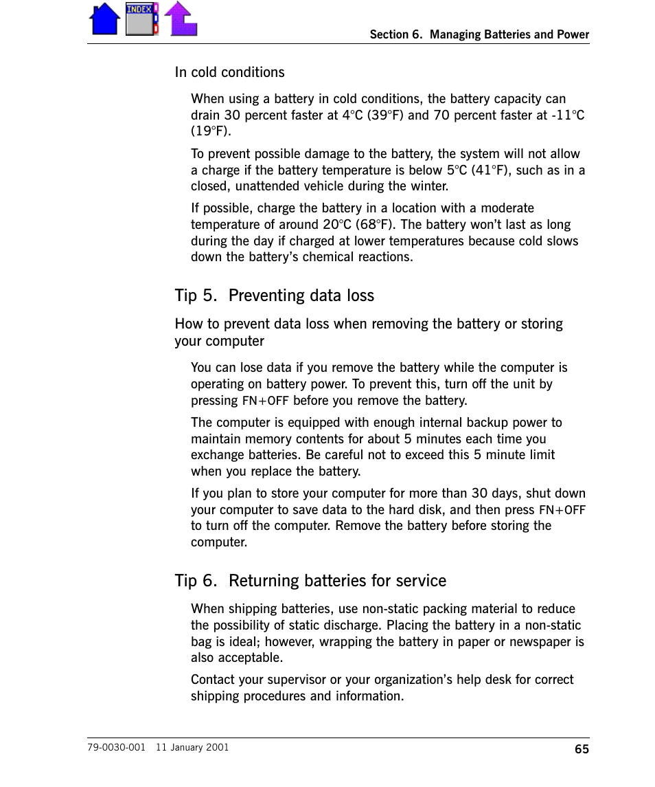 Tip 5. preventing data loss, Tip 6. returning batteries for service | Cingular X-C 6250 Pro (300) User Manual | Page 65 / 153