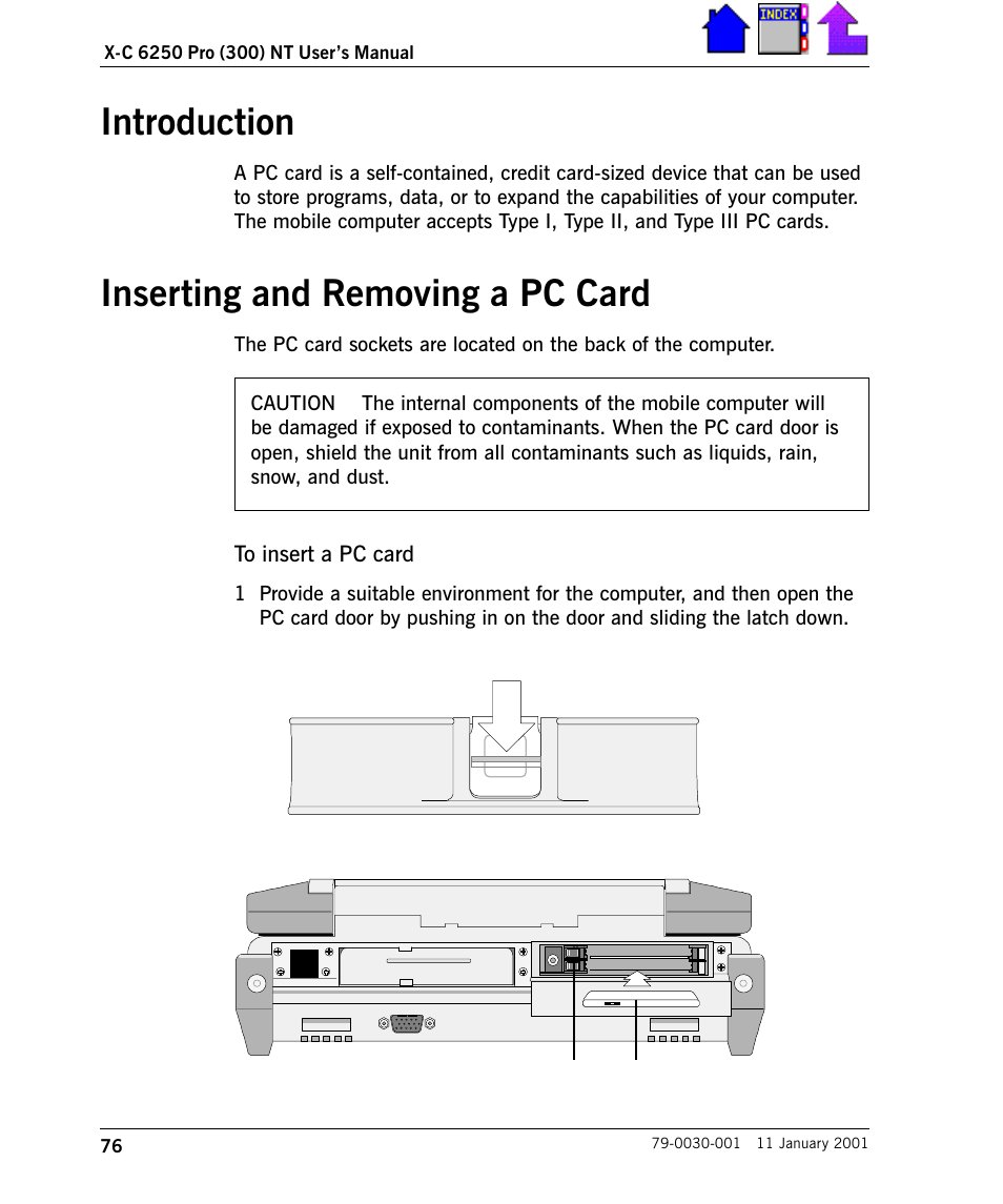 Introduction inserting and removing a pc card, Introduction, Inserting and removing a pc card | Cingular X-C 6250 Pro (300) User Manual | Page 76 / 153